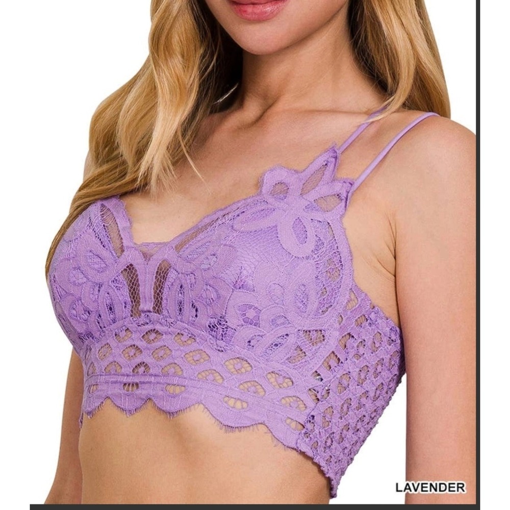 Zenana Floral Lace Bralette Lavender Longline Removable Pads boho XLarge